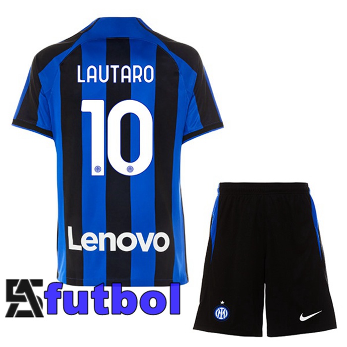 Camisetas De Futbol Inter Milan (LAUTARO 10) Ninos Primera Negro Azul 2022/2023