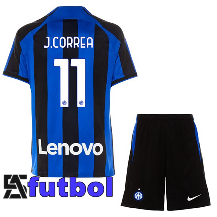 Camisetas De Futbol Inter Milan (J. CORREA 11) Ninos Primera Negro Azul 2022/2023