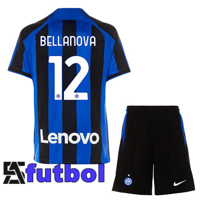 Camisetas De Futbol Inter Milan (BELLANOVA 12) Ninos Primera Negro Azul 2022/2023
