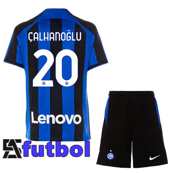 Camisetas De Futbol Inter Milan (ÇALHANOĞLU 20) Ninos Primera Negro Azul 2022/2023