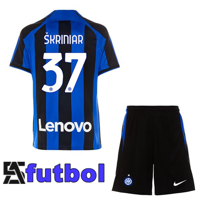 Camisetas De Futbol Inter Milan (ŠKRINIAR 37) Ninos Primera Negro Azul 2022/2023