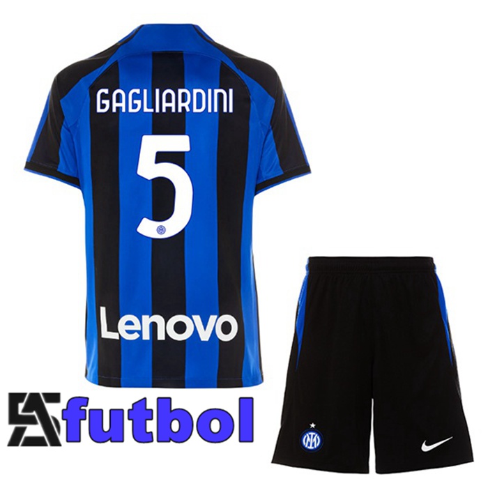 Camisetas De Futbol Inter Milan (GAGLIARDINI 5) Ninos Primera Negro Azul 2022/2023