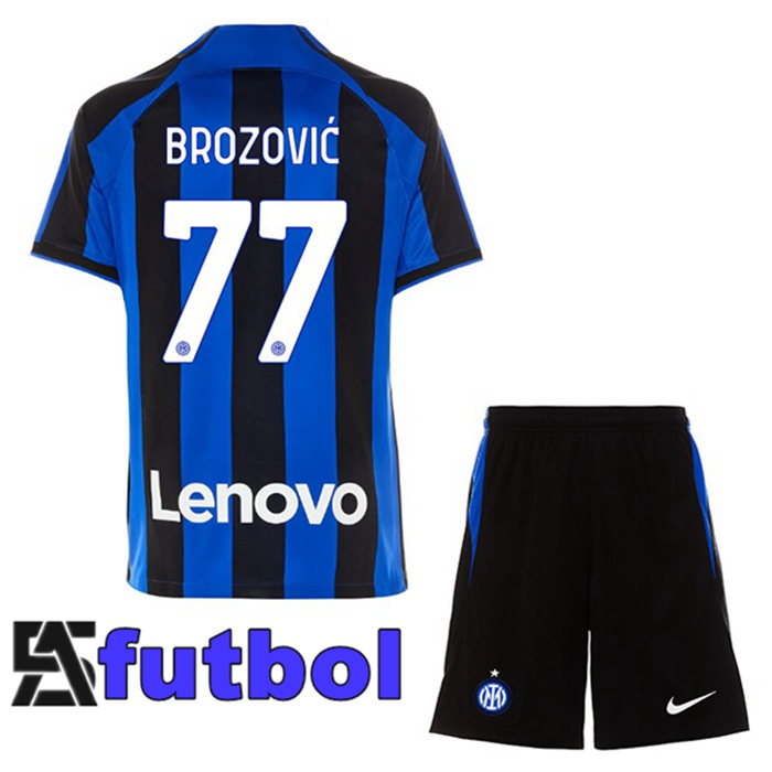 Camisetas De Futbol Inter Milan (BROZOVIĆ 77) Ninos Primera Negro Azul 2022/2023