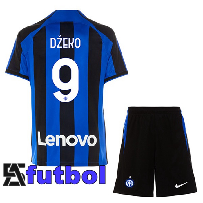 Camisetas De Futbol Inter Milan (DŽEKO 9) Ninos Primera Negro Azul 2022/2023