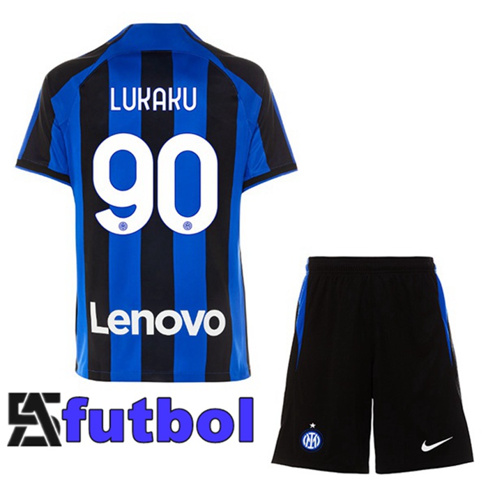 Camisetas De Futbol Inter Milan (LUKAKU 90) Ninos Primera Negro Azul 2022/2023