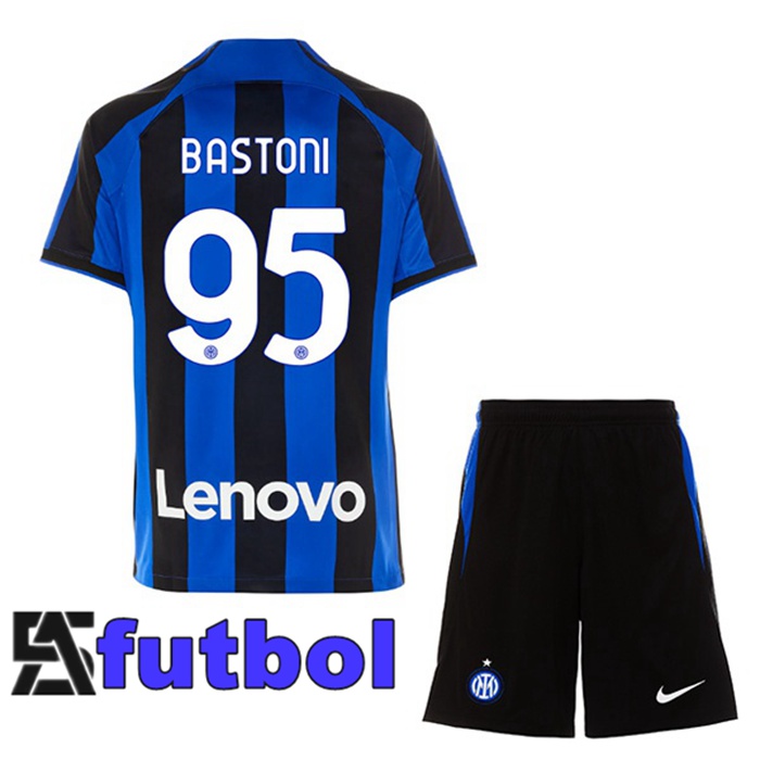 Camisetas De Futbol Inter Milan (BASTONI 95) Ninos Primera Negro Azul 2022/2023
