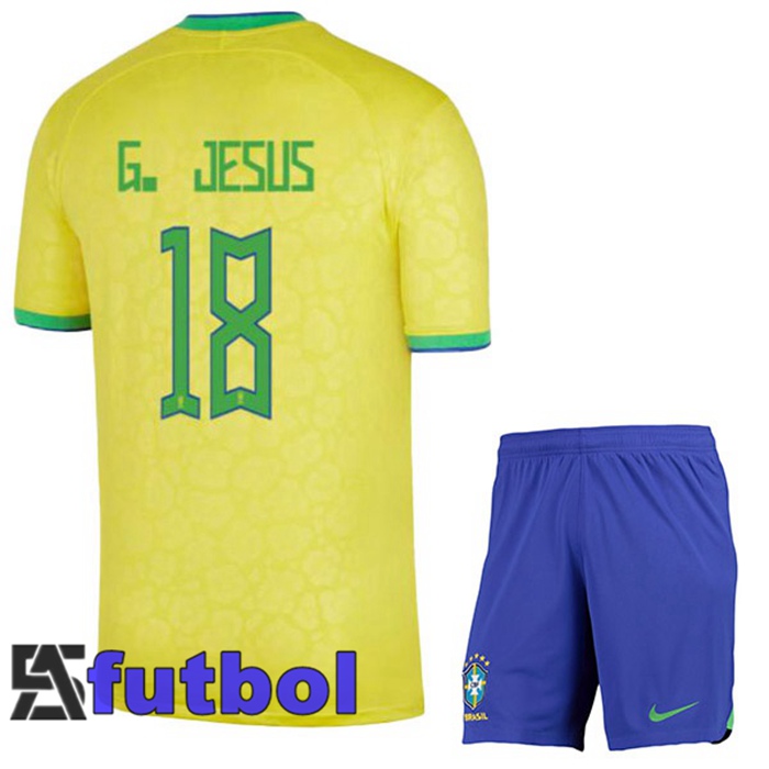 Camiseta Brasil (G. JESUS 18) Ninos Primera Amarillo Copa Del Mundo 2022