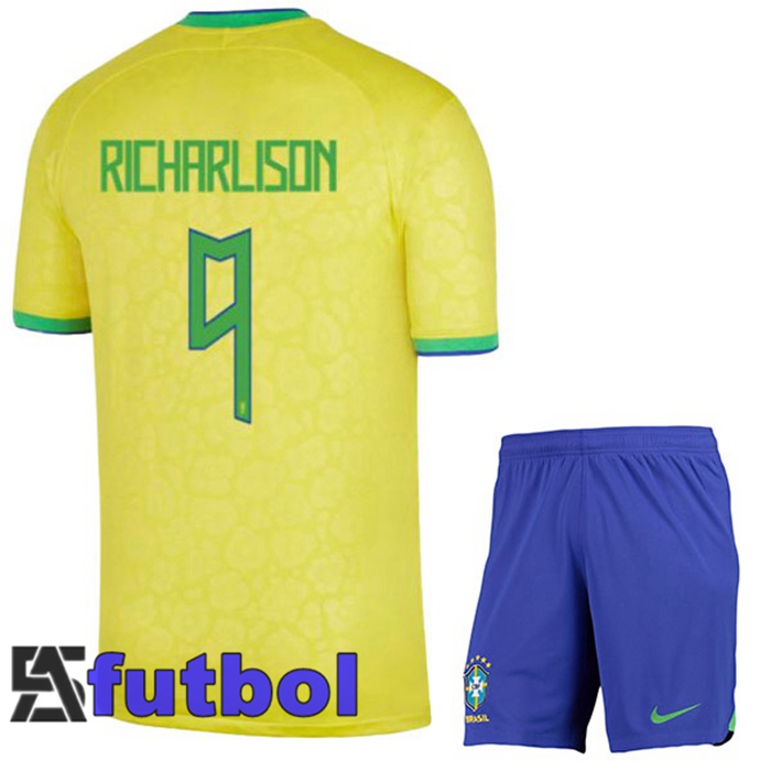 Camiseta Brasil (RICHARLISON 9) Ninos Primera Amarillo Copa Del Mundo 2022