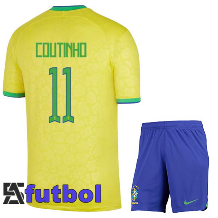 Camiseta Brasil (COUTINHO 11) Ninos Primera Amarillo Copa Del Mundo 2022
