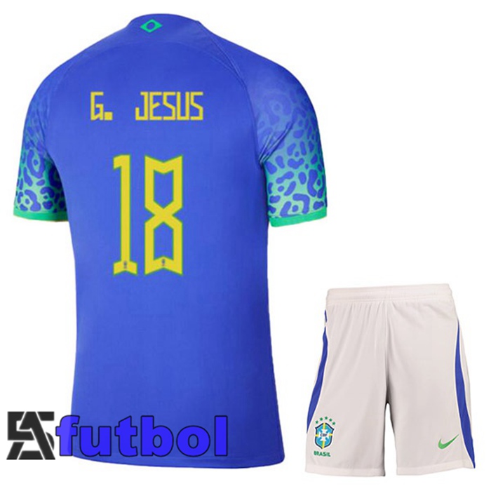 Camiseta Brasil (G. JESUS 18) Ninos Segunda Azul Copa Del Mundo 2022