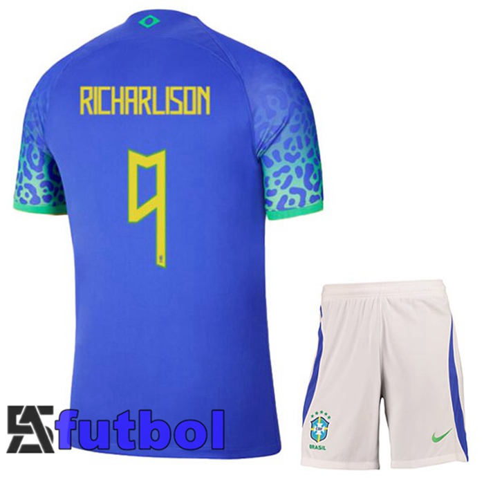 Camiseta Brasil (RICHARLISON 9) Ninos Segunda Azul Copa Del Mundo 2022
