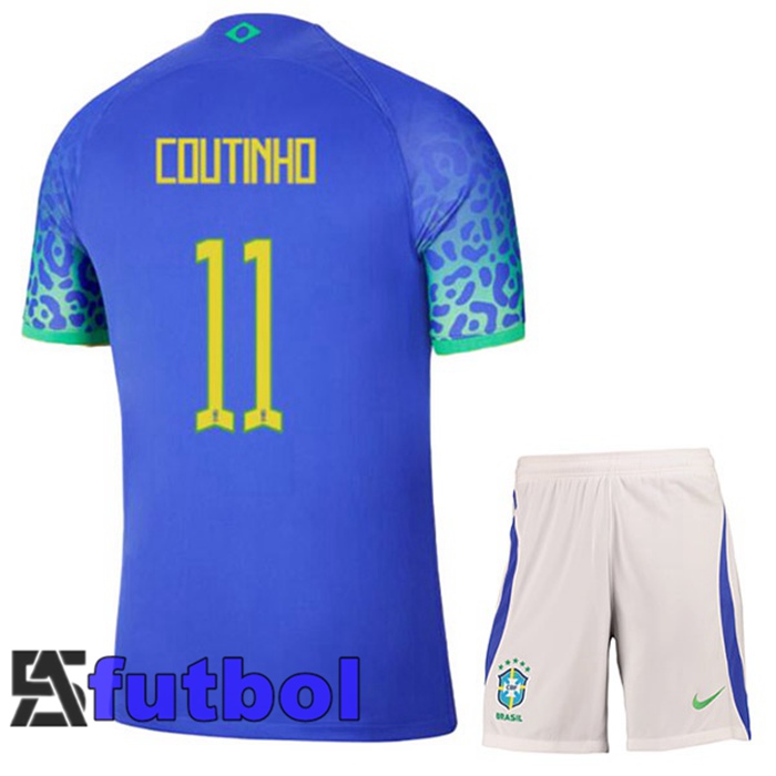 Camiseta Brasil (COUTINHO 11) Ninos Segunda Azul Copa Del Mundo 2022