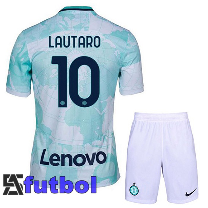 Camiseta Inter Milan (LAUTARO 10) Ninos Segunda Blanco Verde 22/23