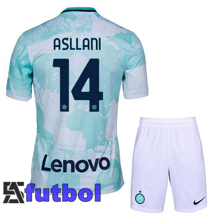 Camiseta Inter Milan (ASLLANI 14) Ninos Segunda Blanco Verde 22/23