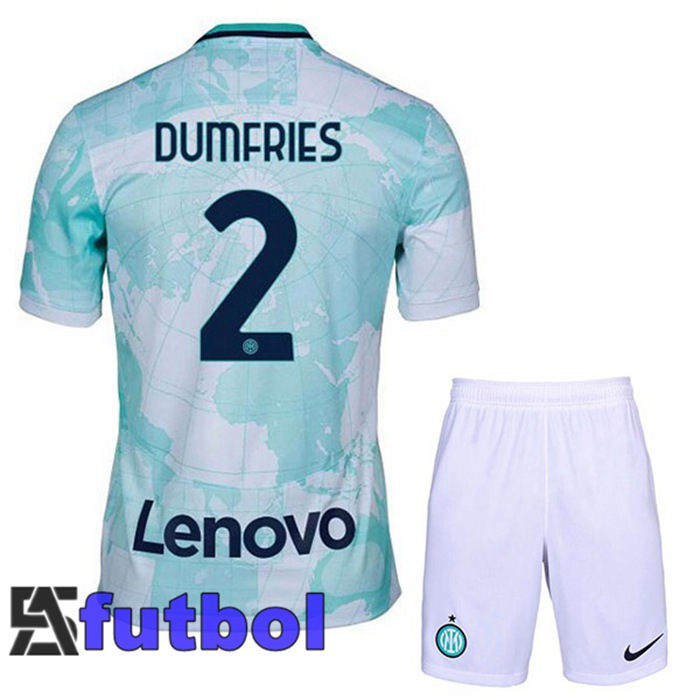 Camiseta Inter Milan (DUMFRIES 2) Ninos Segunda Blanco Verde 22/23