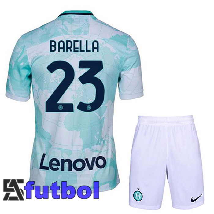 Camiseta Inter Milan (BARELLA 23) Ninos Segunda Blanco Verde 22/23