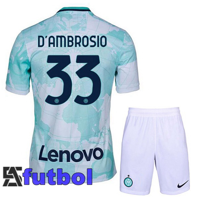 Camiseta Inter Milan (D'AMBROSIO 33) Ninos Segunda Blanco Verde 22/23