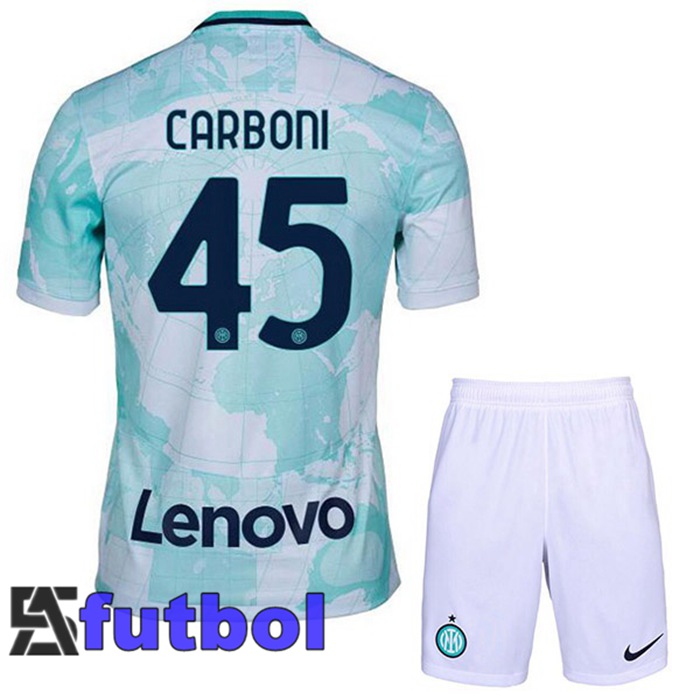 Camiseta Inter Milan (CARBONI 45) Ninos Segunda Blanco Verde 22/23