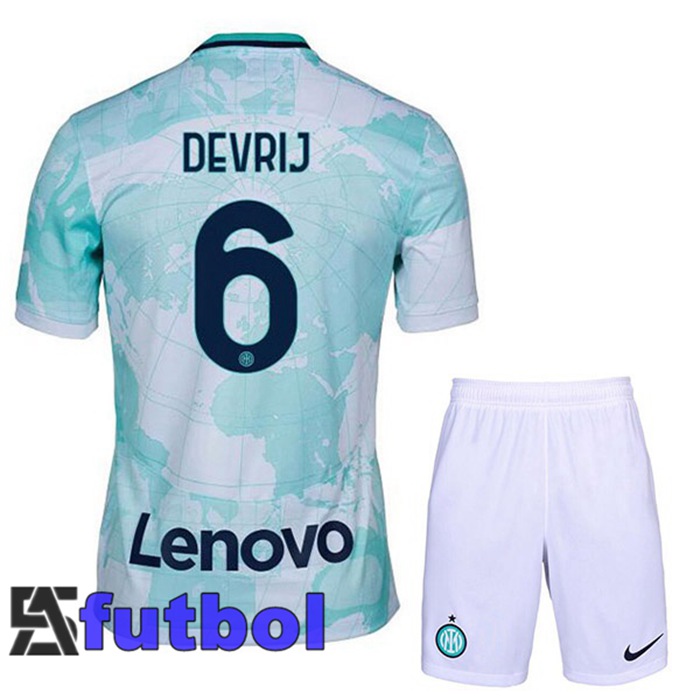 Camiseta Inter Milan (DE VRIJ 6) Ninos Segunda Blanco Verde 22/23