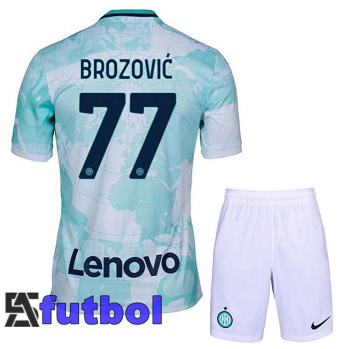 Camiseta Inter Milan (BROZOVIĆ 77) Ninos Segunda Blanco Verde 22/23