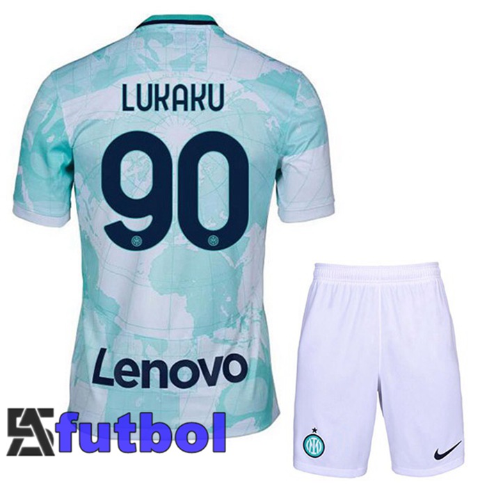 Camiseta Inter Milan (LUKAKU 90) Ninos Segunda Blanco Verde 22/23