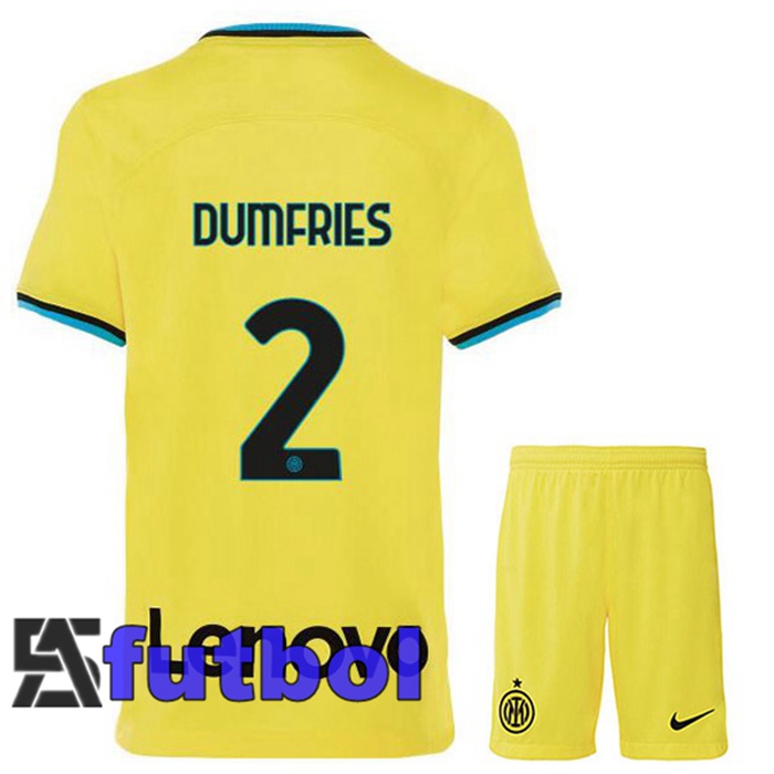 Camisetas De Futbol Inter Milan (DUMFRIES 2) Ninos Tercera Amarillo 2022/2023