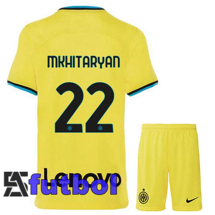 Camisetas De Futbol Inter Milan (MKHITARYAN 22) Ninos Tercera Amarillo 2022/2023