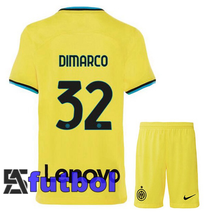 Camisetas De Futbol Inter Milan (DIMARCO 32) Ninos Tercera Amarillo 2022/2023