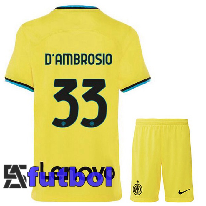 Camisetas De Futbol Inter Milan (D'AMBROSIO 33) Ninos Tercera Amarillo 2022/2023