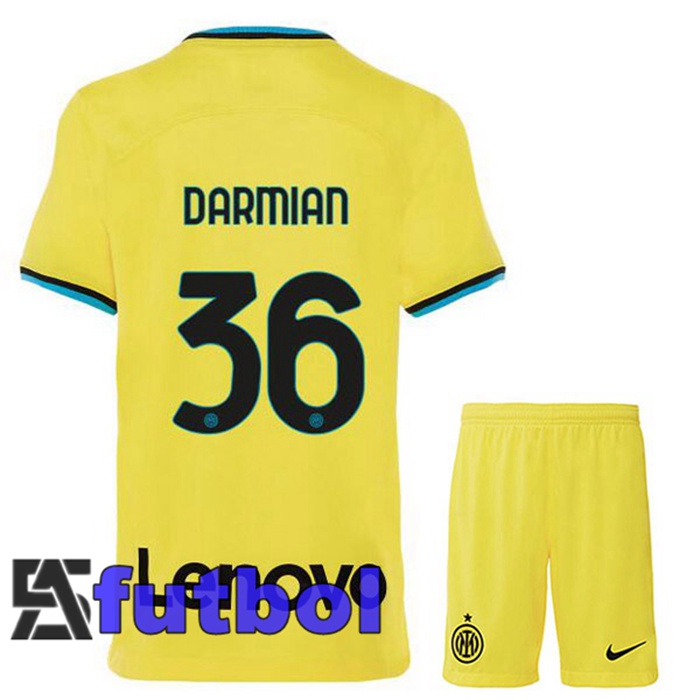 Camisetas De Futbol Inter Milan (DARMIAN 36) Ninos Tercera Amarillo 2022/2023
