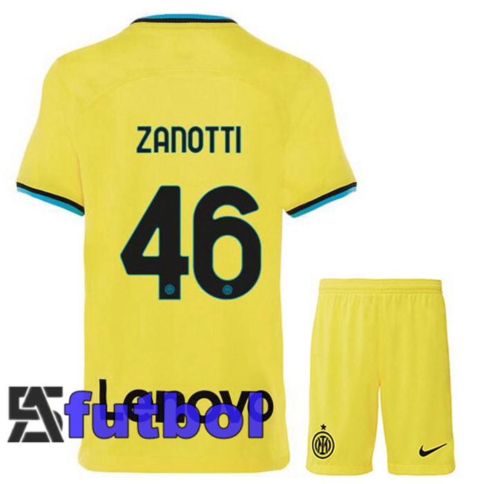 Camisetas De Futbol Inter Milan (ZANOTTI 46) Ninos Tercera Amarillo 2022/2023