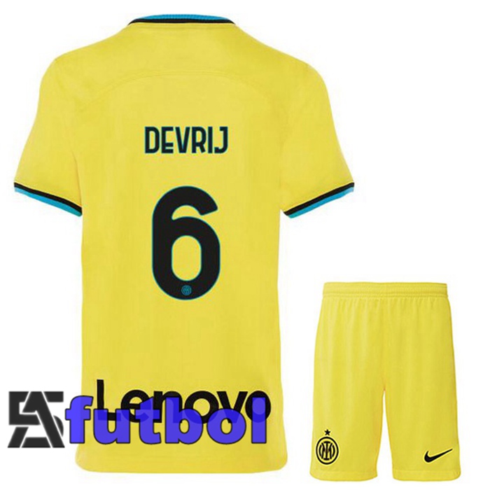 Camisetas De Futbol Inter Milan (DE VRIJ 6) Ninos Tercera Amarillo 2022/2023