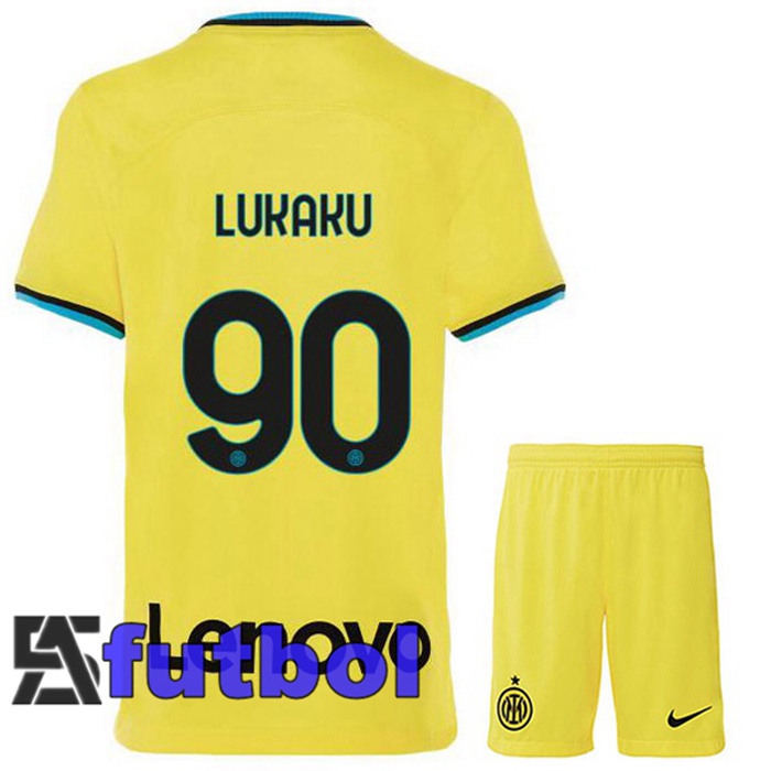 Camisetas De Futbol Inter Milan (LUKAKU 90) Ninos Tercera Amarillo 2022/2023