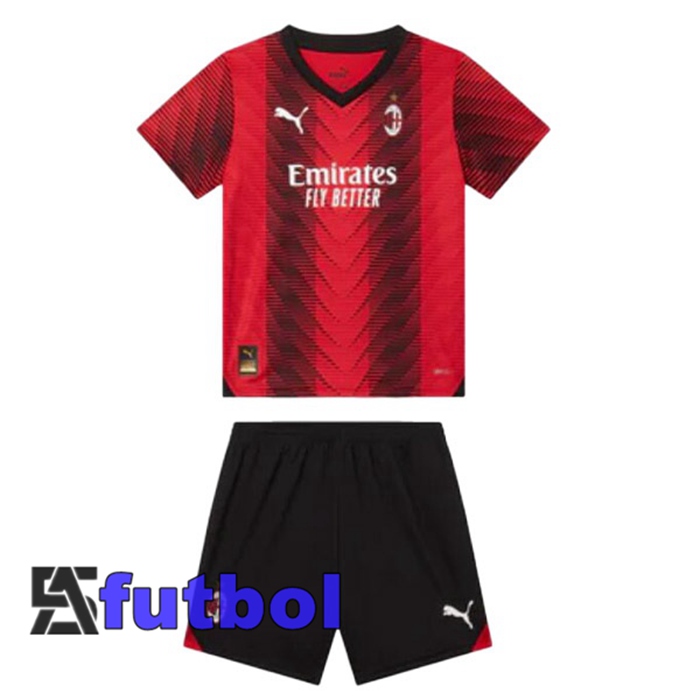 Camisetas De Futbol AC Milan Ninos Primera Rojo 2023/2024