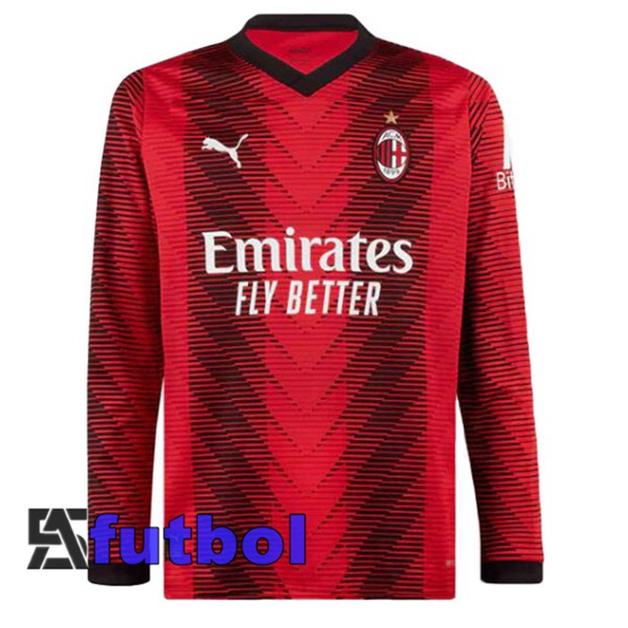 Camisetas De Futbol AC Milan Primera Manga Larga Rojo 2023/2024