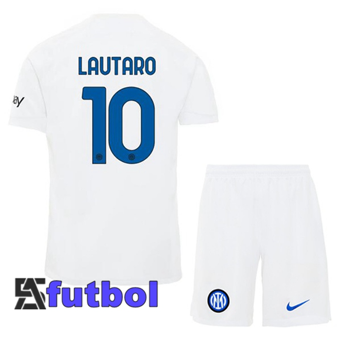 Camiseta Futbol Inter Milan (LAUTARO 10) Ninos Segunda Blanco 2023/2024