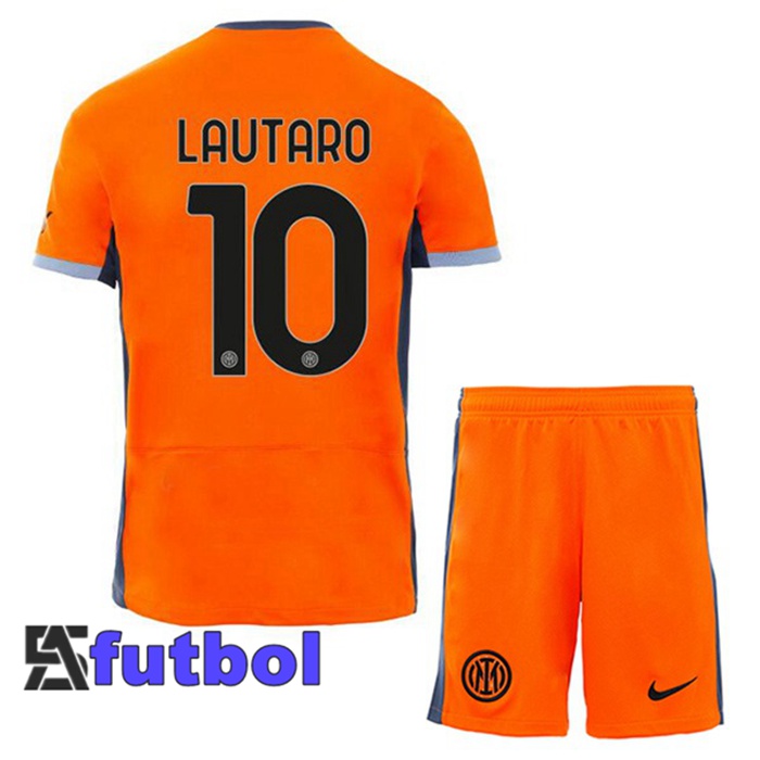 Camisetas Futbol Inter Milan (LAUTARO 10) Ninos Tercera Naranja 2023/2024