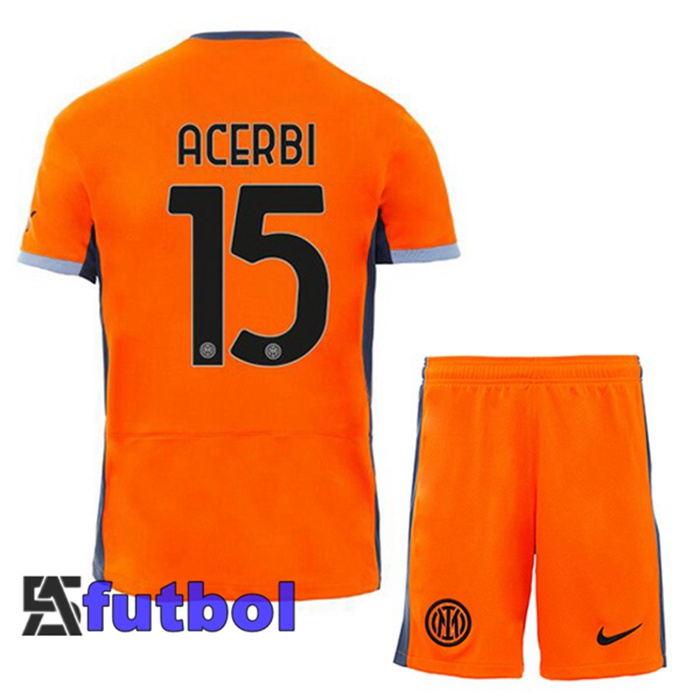 Camisetas Futbol Inter Milan (ACERBI 15) Ninos Tercera Naranja 2023/2024
