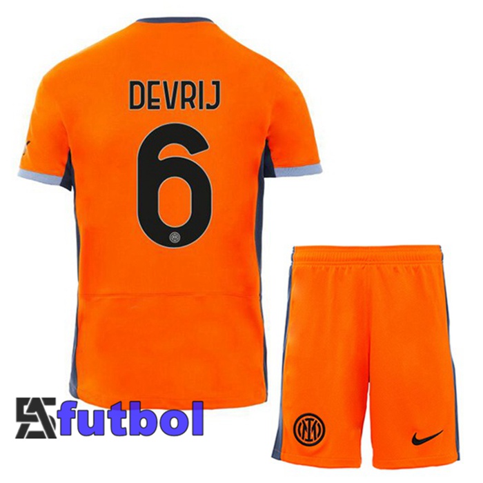 Camisetas Futbol Inter Milan (DE VRIJ 6) Ninos Tercera Naranja 2023/2024