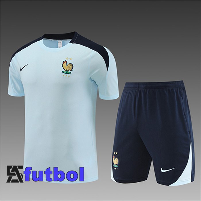 Camiseta Entrenamiento + Cortos Francia Ninos Azul Claro 2023/2024