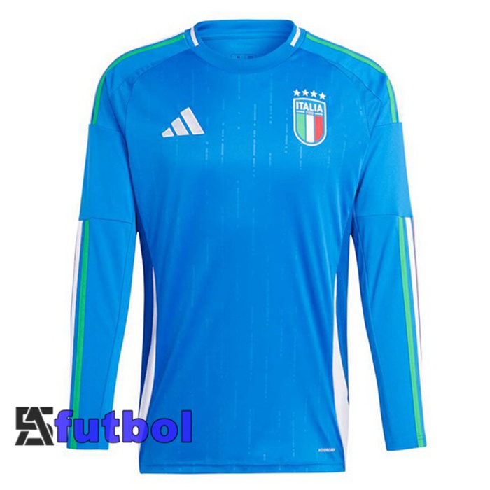 Camisetas De Futbol Italia Primera Manga Larga Azul UEFA Euro 2024