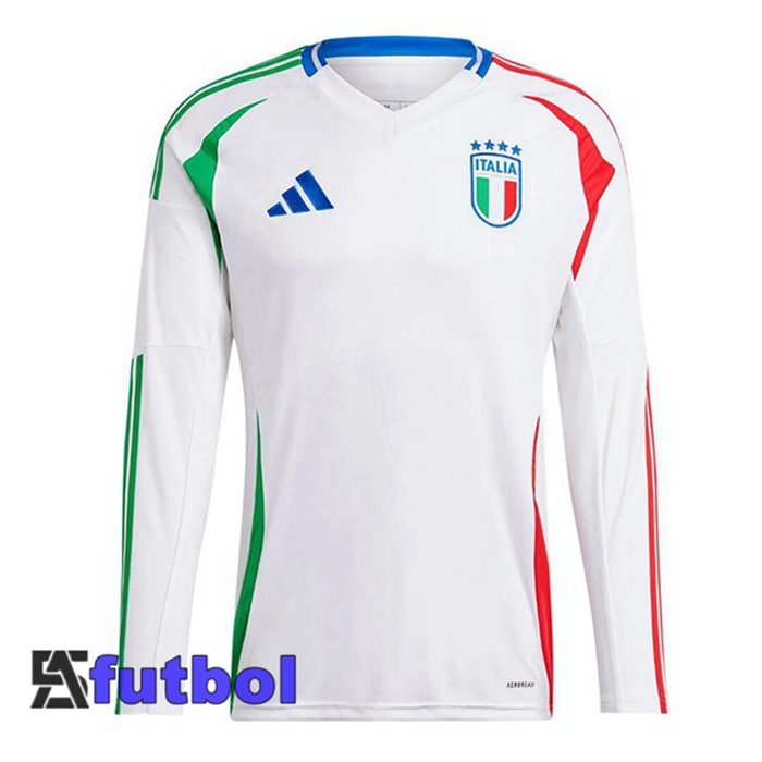 Camisetas De Futbol Italia Segunda Manga Larga Blanco UEFA Euro 2024