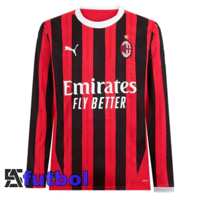 Camisetas De Futbol AC Milan Primera Manga Larga Rojo Negro 2024/2025