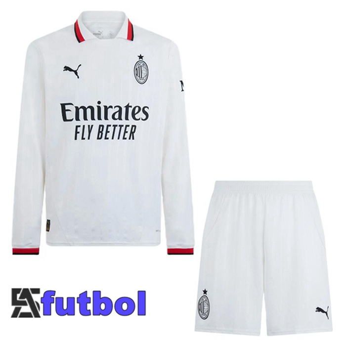 Camisetas De Futbol AC Milan Ninos Segunda Manga Larga Blanco 2024/2025
