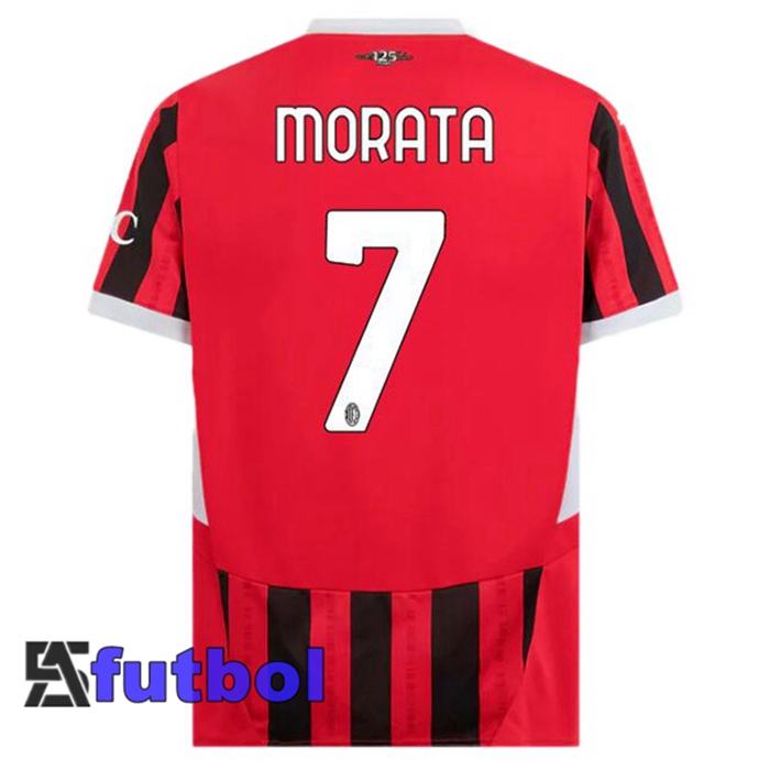 Camisetas De Futbol AC Milan (Morata 7) Primera Rojo Negro 2024/2025