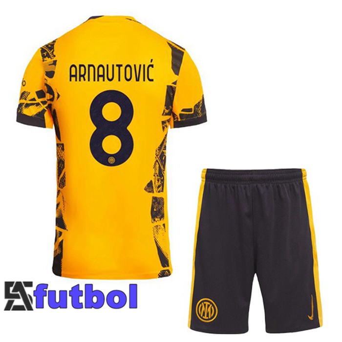 Camisetas De Futbol Inter Milan (ARNAUTOVIĆ 8) Ninos Tercera Amarillo 2024/2025