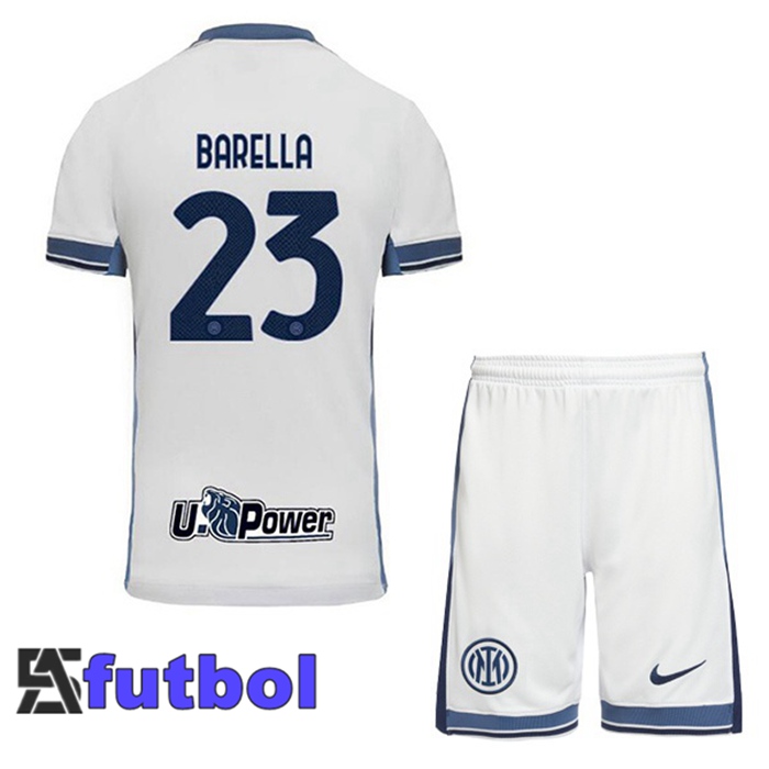 Camisetas De Futbol Inter Milan (BARELLA 23) Ninos Segunda Blanco 2024/2025