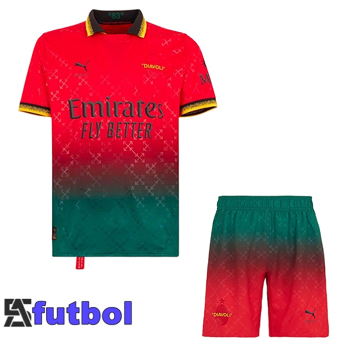 Camiseta AC Milan Cuarta + Cortos Rojo 2024/2025