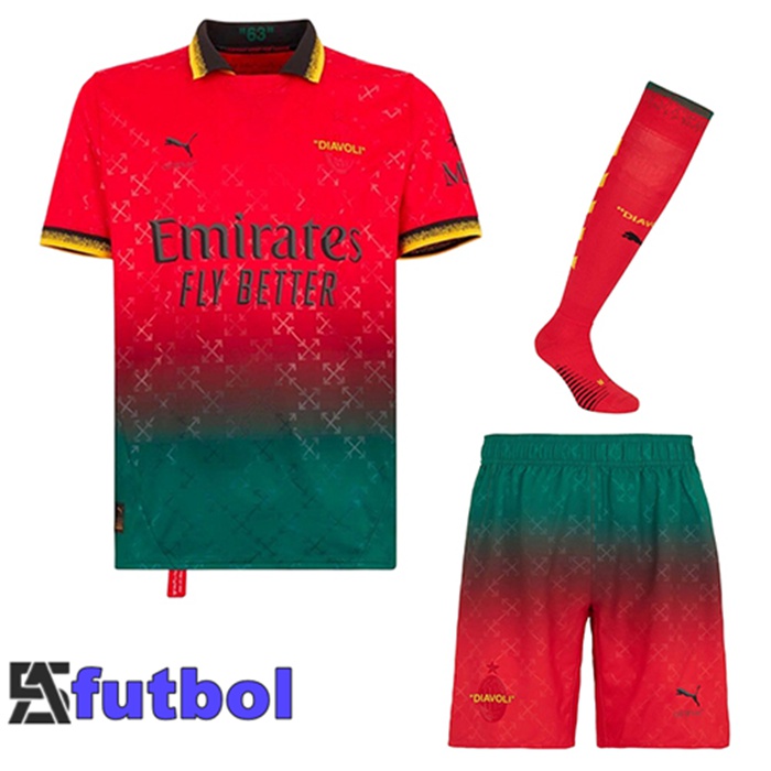 Camiseta AC Milan Cuarta (Cortos + Calcetines) Rojo 2024/2025