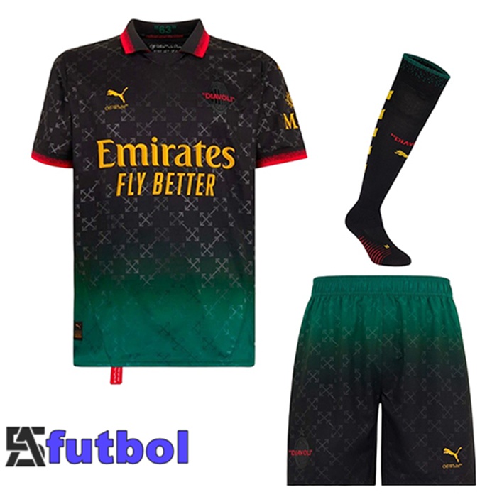 Camiseta AC Milan Cuarta (Cortos + Calcetines) Negro 2024/2025
